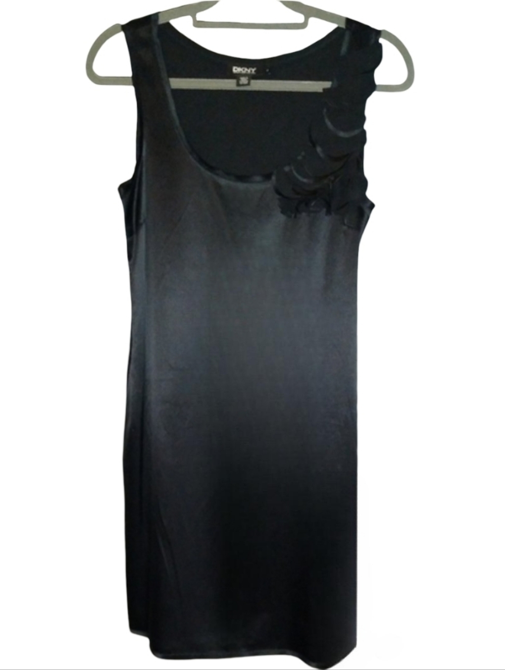 Silk Stretch Blend DKNY Black Mini Dress Donna Karan Abstract Floral Applique 4
